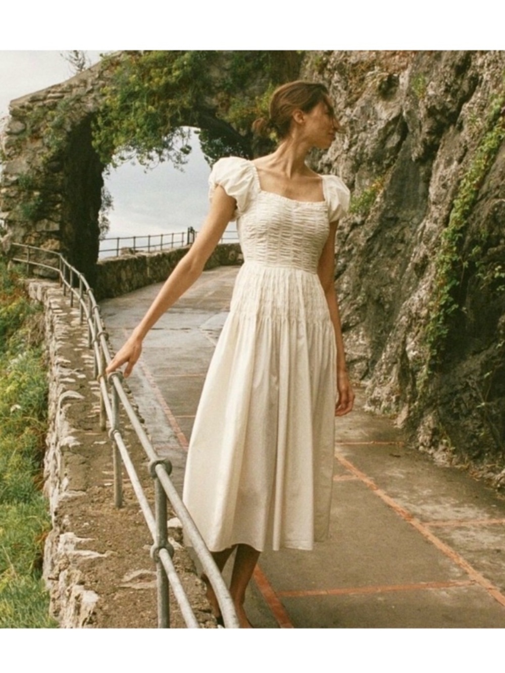 DOEN Katherina Dress Cream Smocked Midi Dress with Puff Sleeves